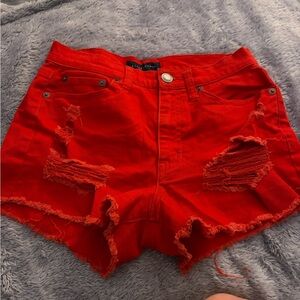 Red Distressed Women's Shorts